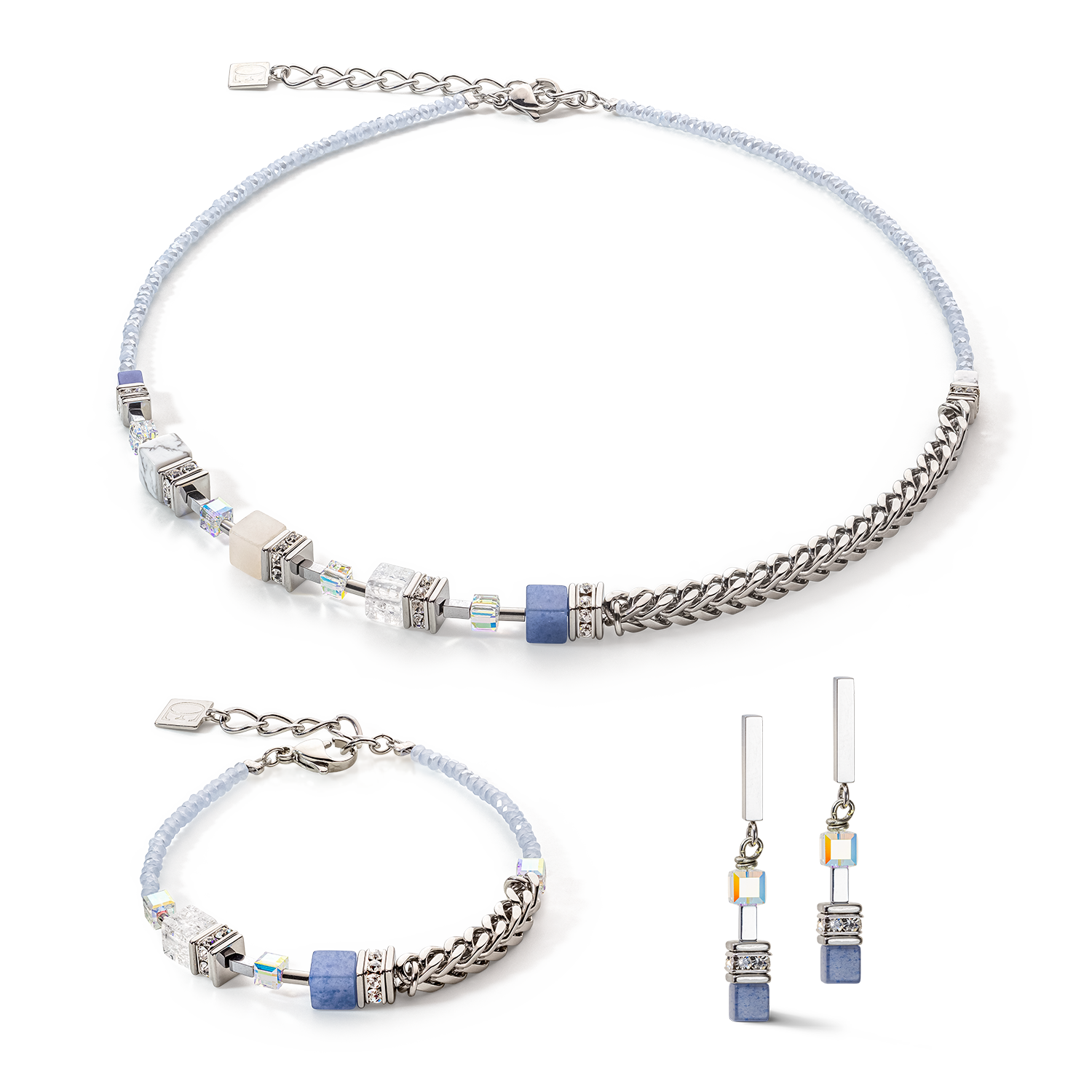 Boucles d'oreille GeoCUBE® Precious Fusion Chunky Chain bleu clair