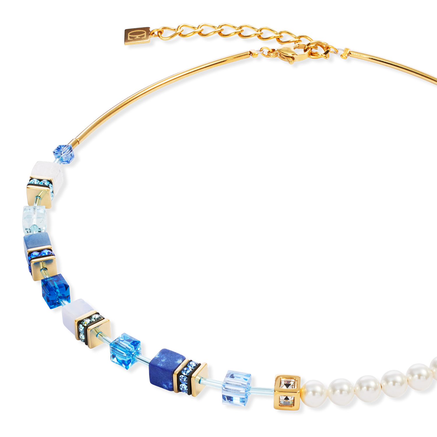 Collier GeoCUBE® Precious Fusion Pearls bleu