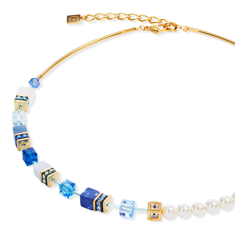 Collier GeoCUBE® Precious Fusion Pearls bleu