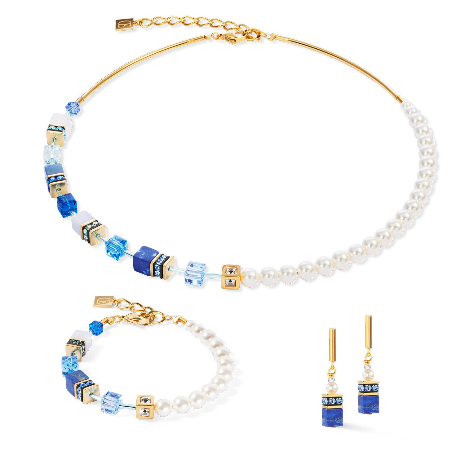 Collier GeoCUBE® Precious Fusion Pearls bleu