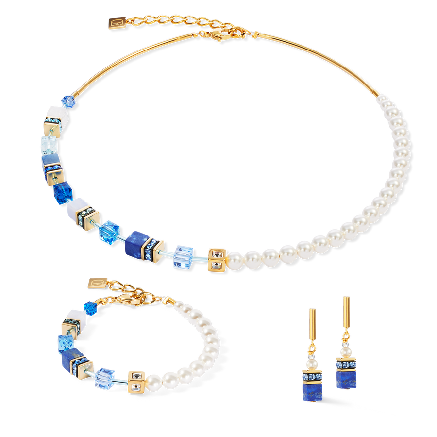 Collier GeoCUBE® Precious Fusion Pearls bleu