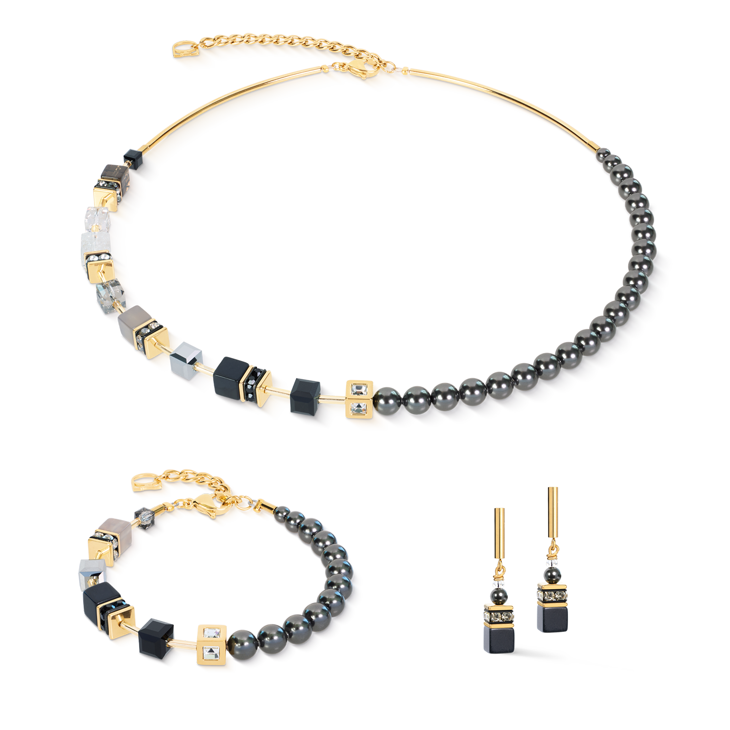 GeoCUBE® Precious Fusion Pearls Collier Anthracite Glow