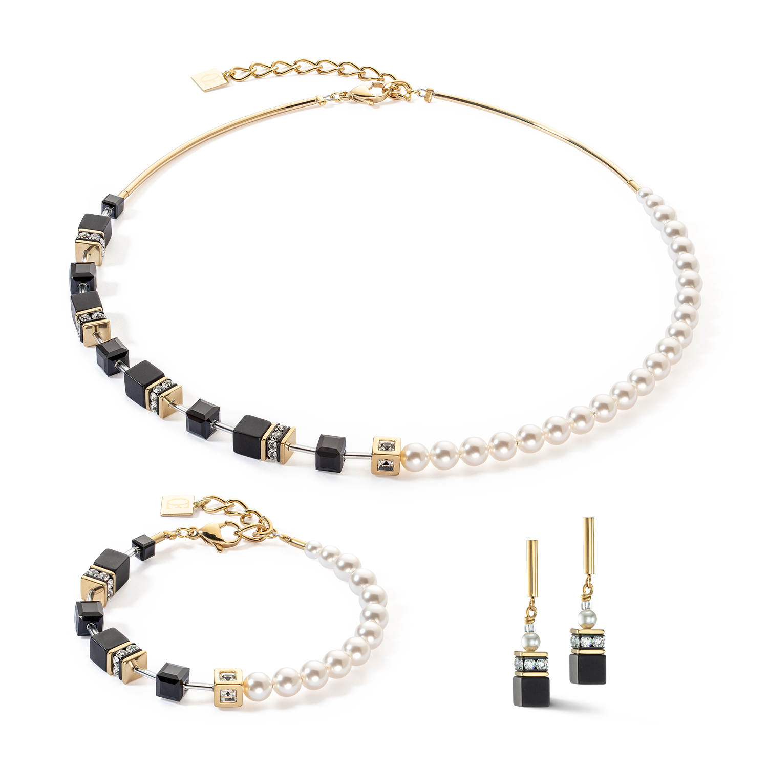 Collier GeoCUBE® Precious Fusion Pearls noir-or