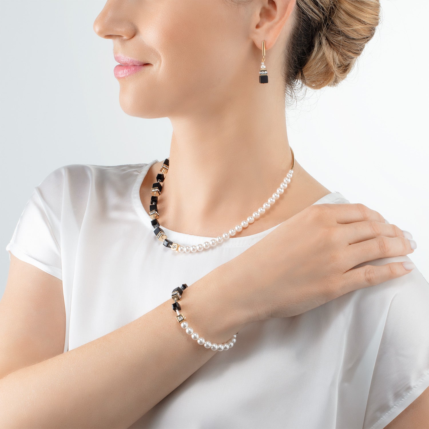 Collier GeoCUBE® Precious Fusion Pearls noir-or