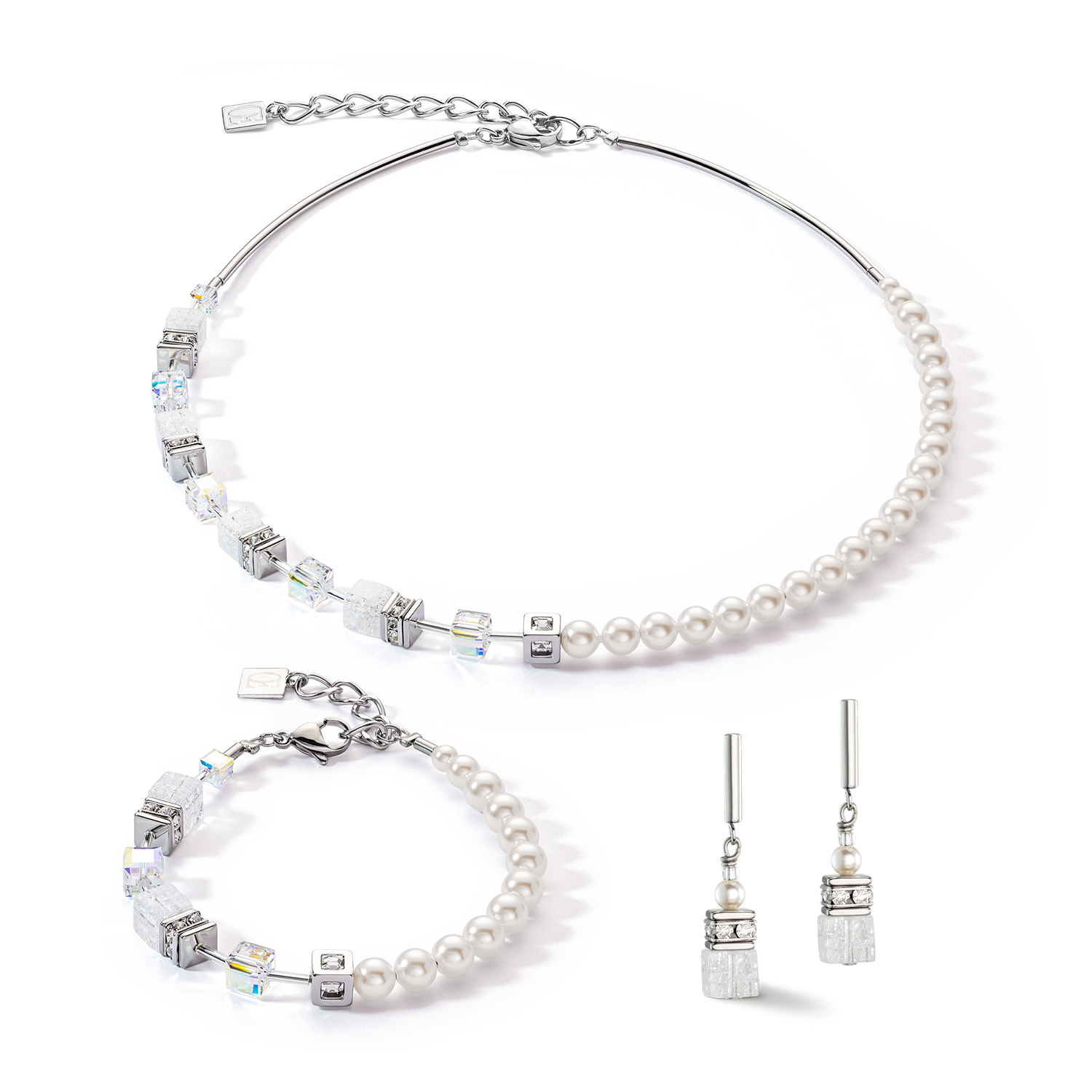 Collier GeoCUBE® Precious Fusion Pearls blanc