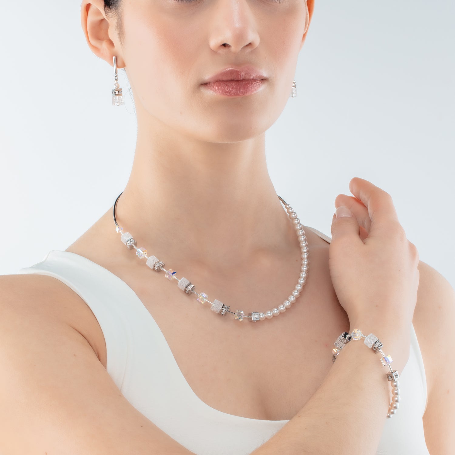 Collier GeoCUBE® Precious Fusion Pearls blanc