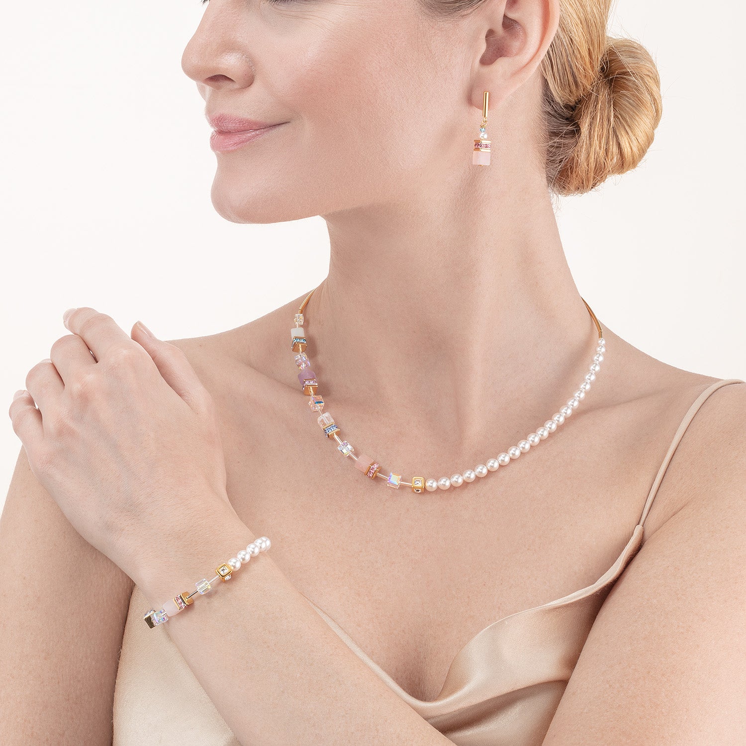 Collier GeoCUBE® Precious Fusion Pearls multicolore pastel