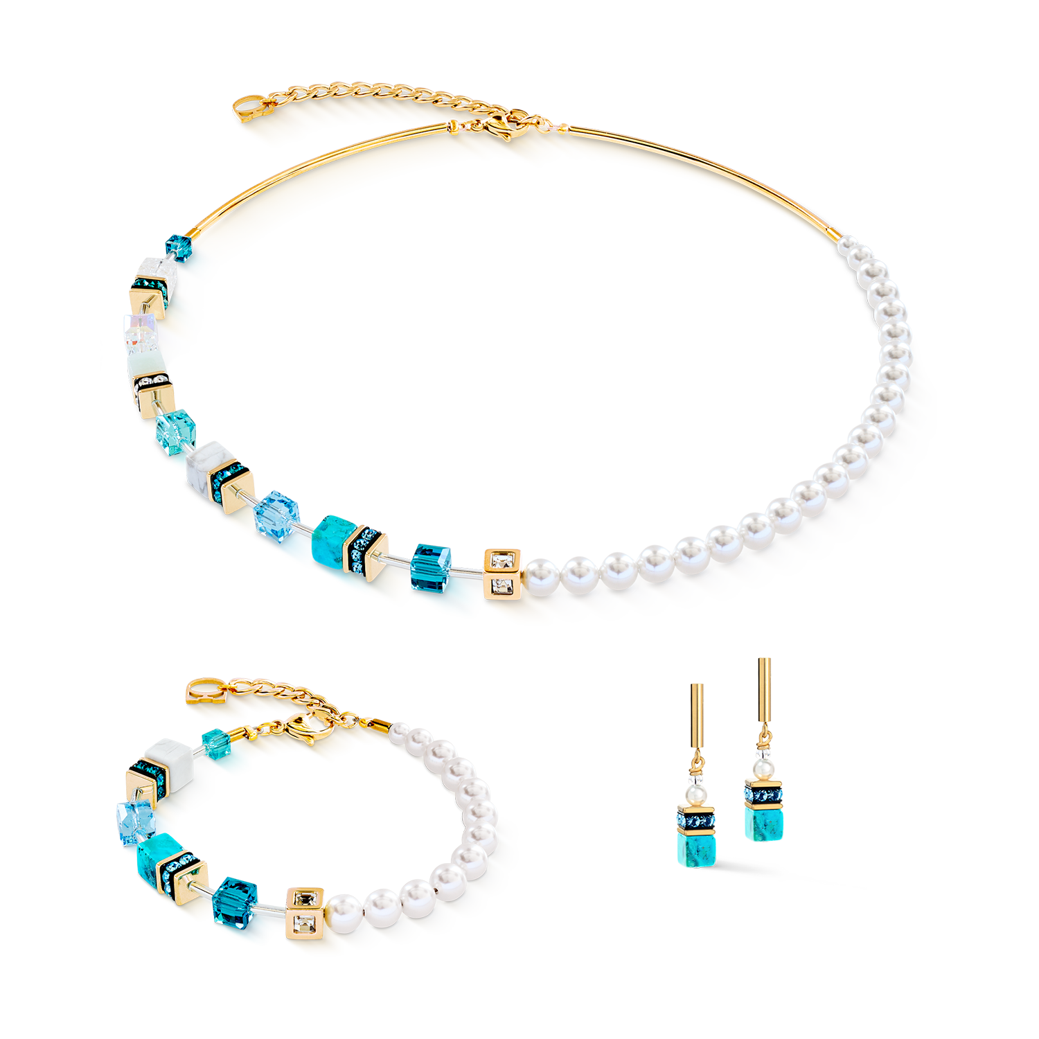 Boucles d'oreilles GeoCUBE® Precious Fusion Pearls turquoise