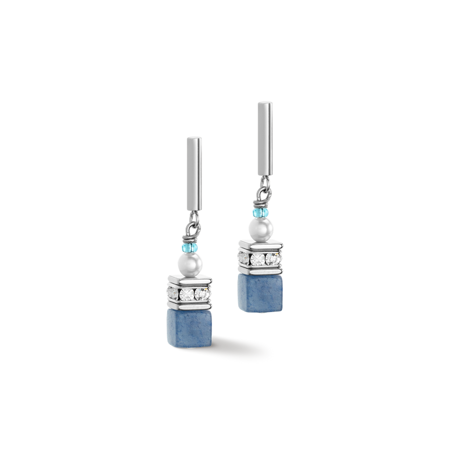 Boucles d'oreille GeoCUBE® Precious Fusion Pearls aqua bleu
