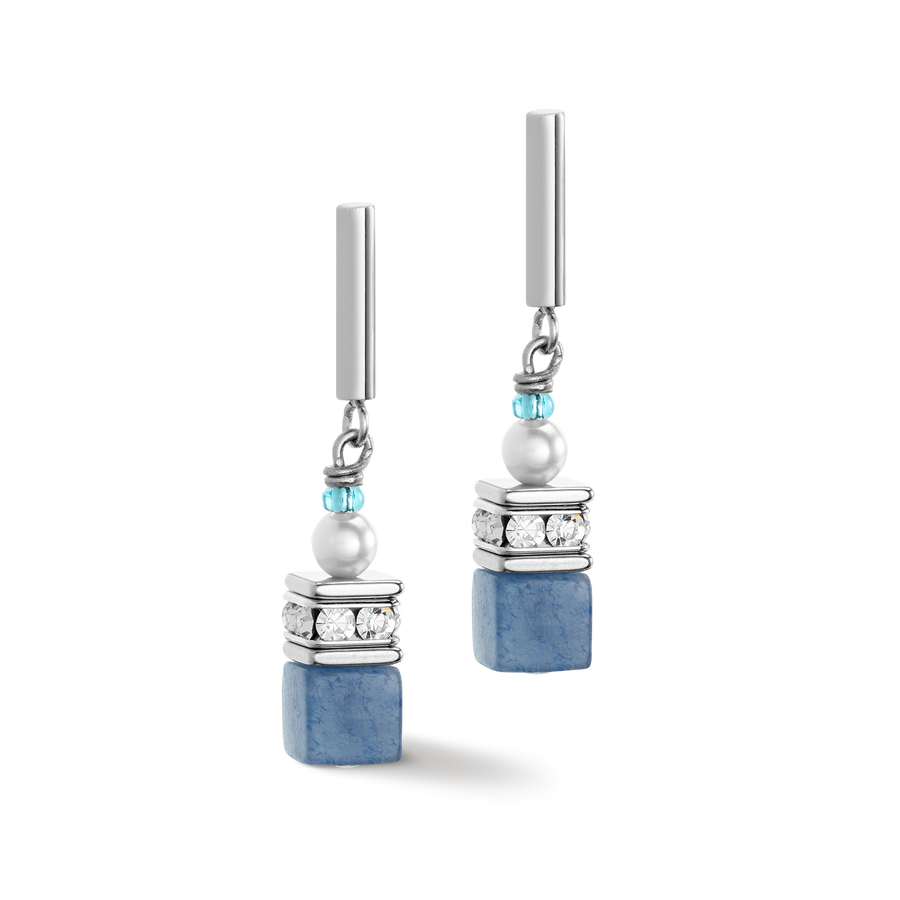 Boucles d'oreille GeoCUBE® Precious Fusion Pearls aqua bleu