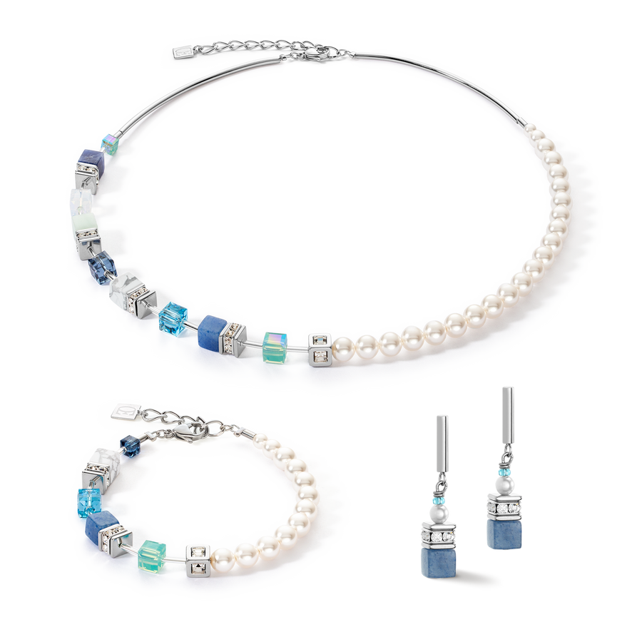 Boucles d'oreille GeoCUBE® Precious Fusion Pearls aqua bleu