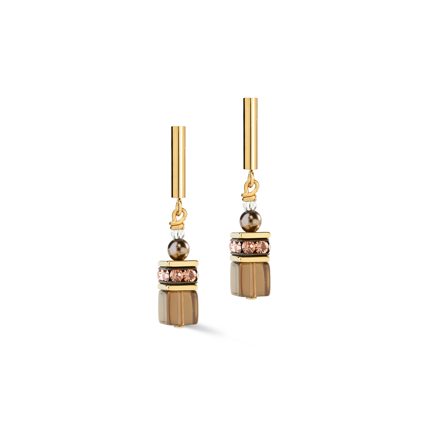 Boucles d'oreilles GeoCUBE® Precious Fusion Pearls Mocha Mousse