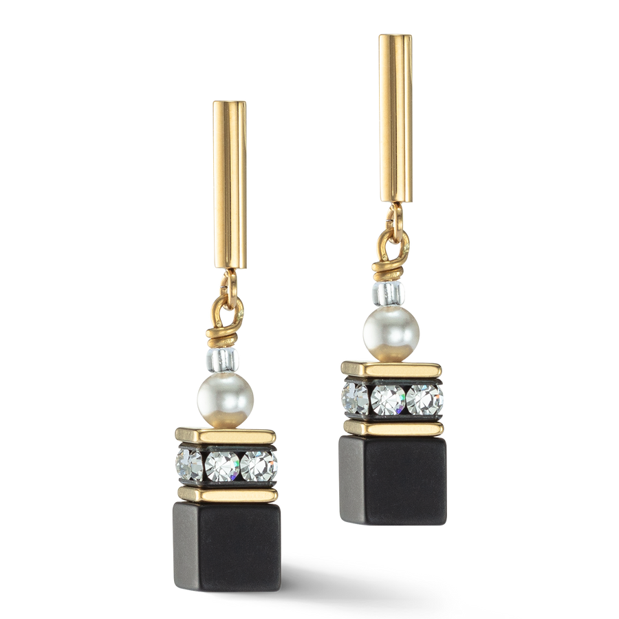 Boucles d’oreilles GeoCUBE® Precious Fusion Pearls noir-or
