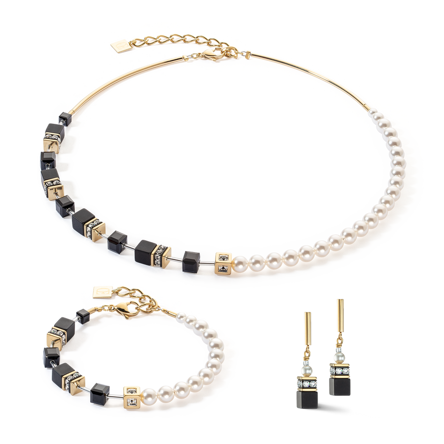 Boucles d’oreilles GeoCUBE® Precious Fusion Pearls noir-or