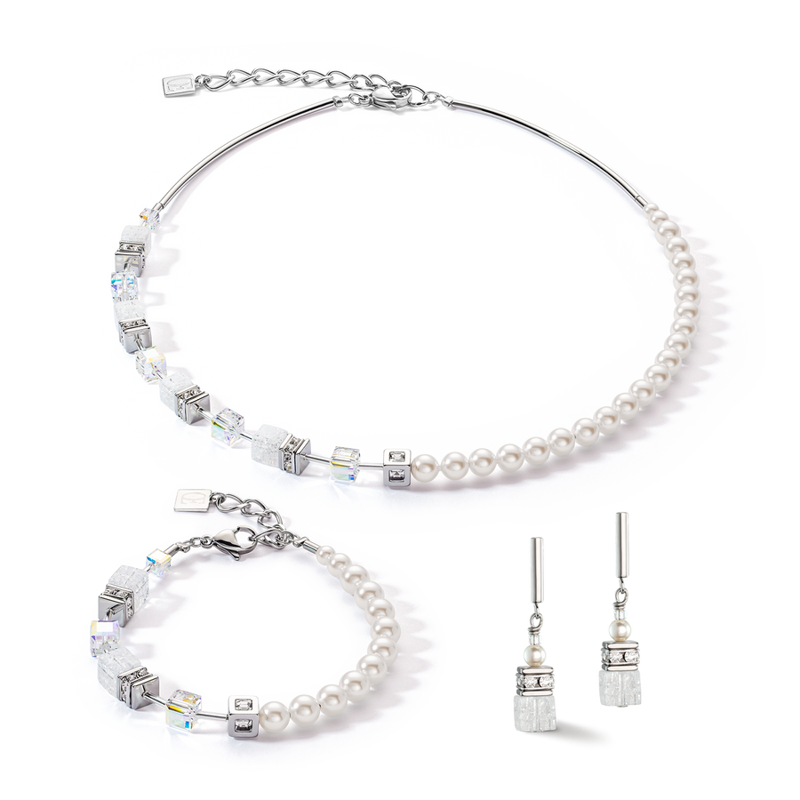 Boucles d'oreilles GeoCUBE® Precious Fusion Pearls blanc