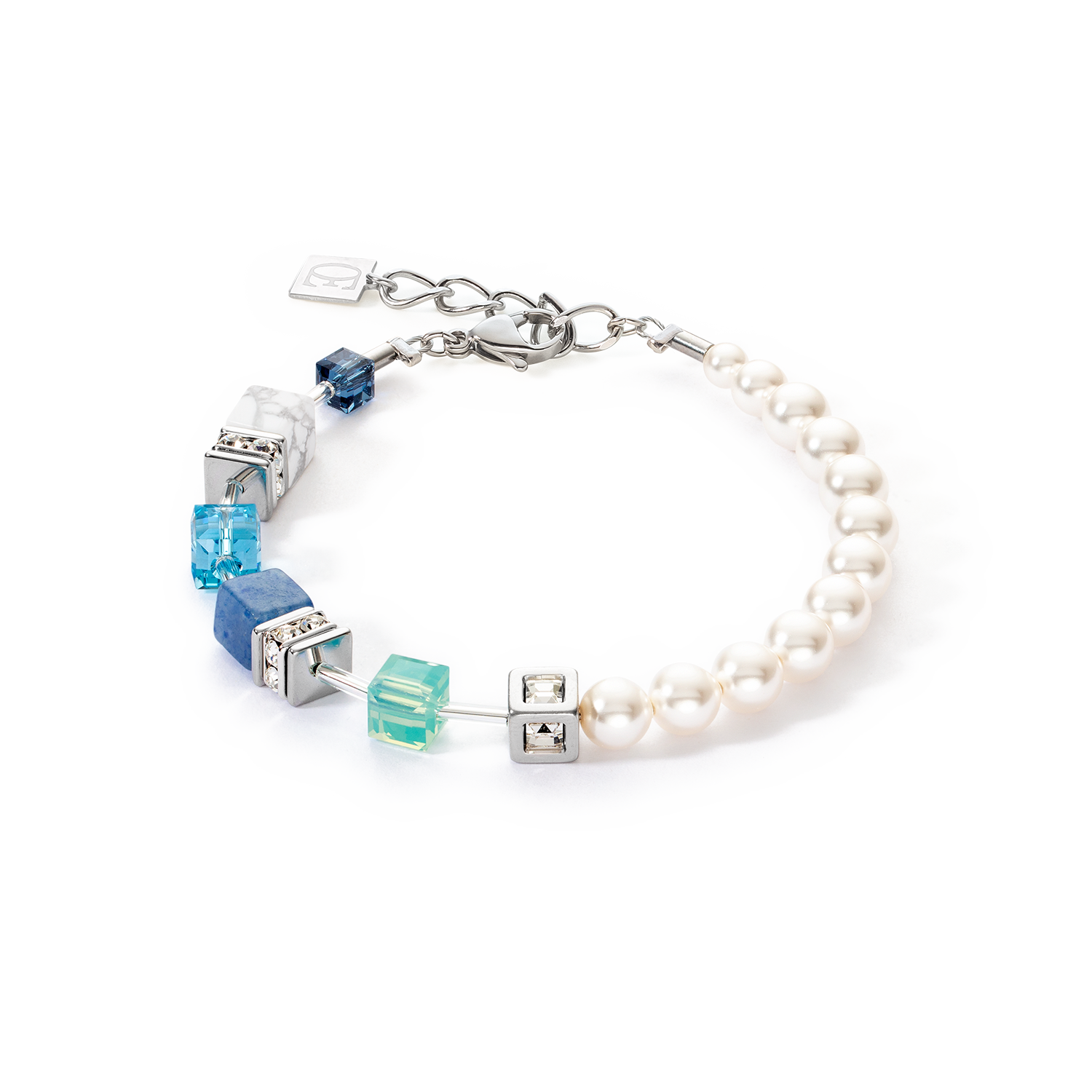 Bracelet GeoCUBE® Precious Fusion Pearls aqua bleu