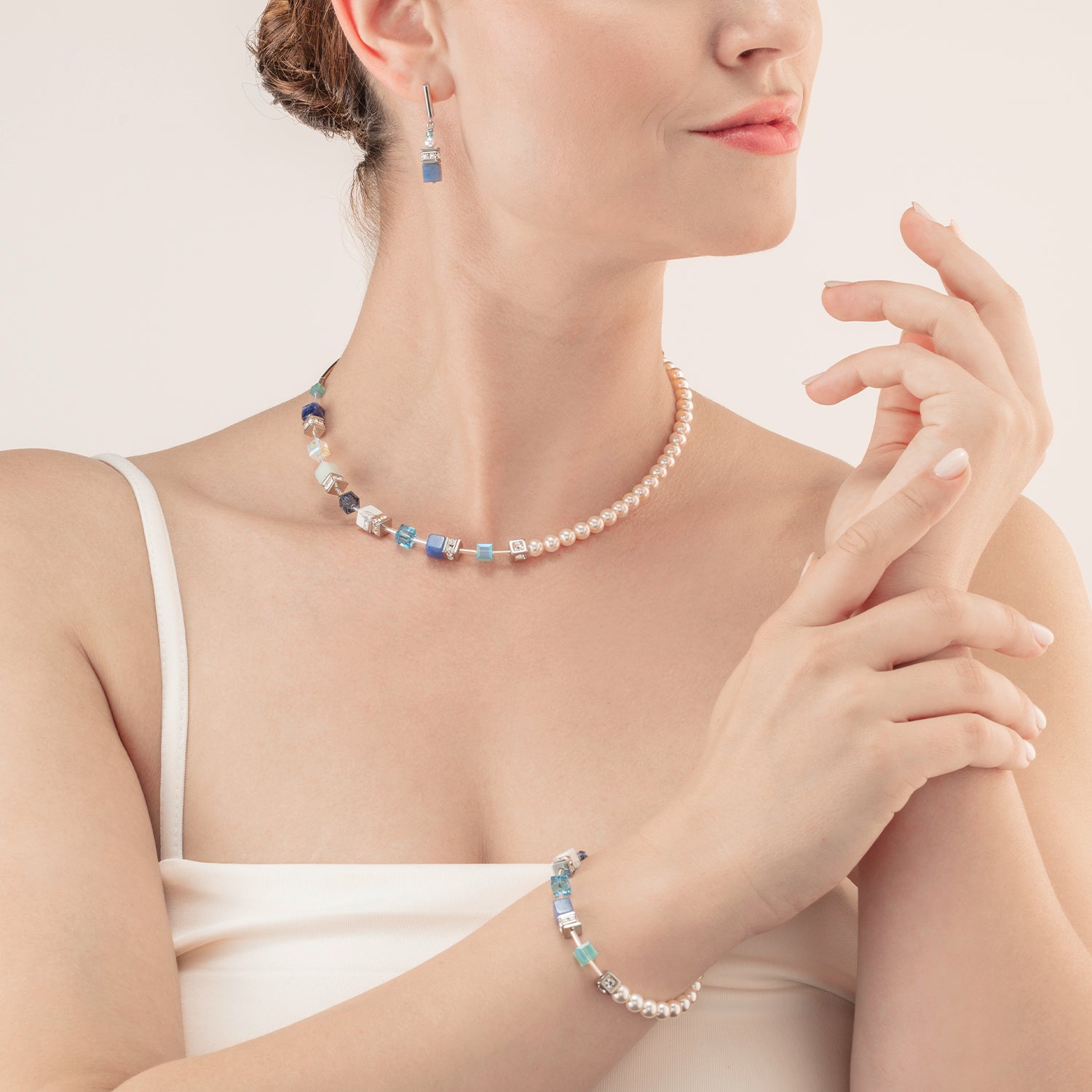 Bracelet GeoCUBE® Precious Fusion Pearls aqua bleu