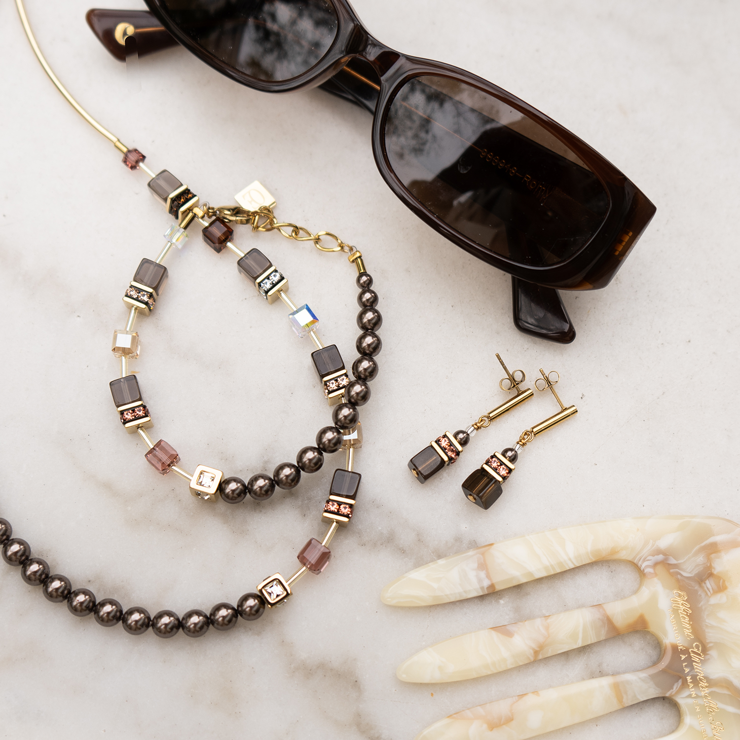 Bracelet GeoCUBE® Precious Fusion Pearls Mocha Mousse