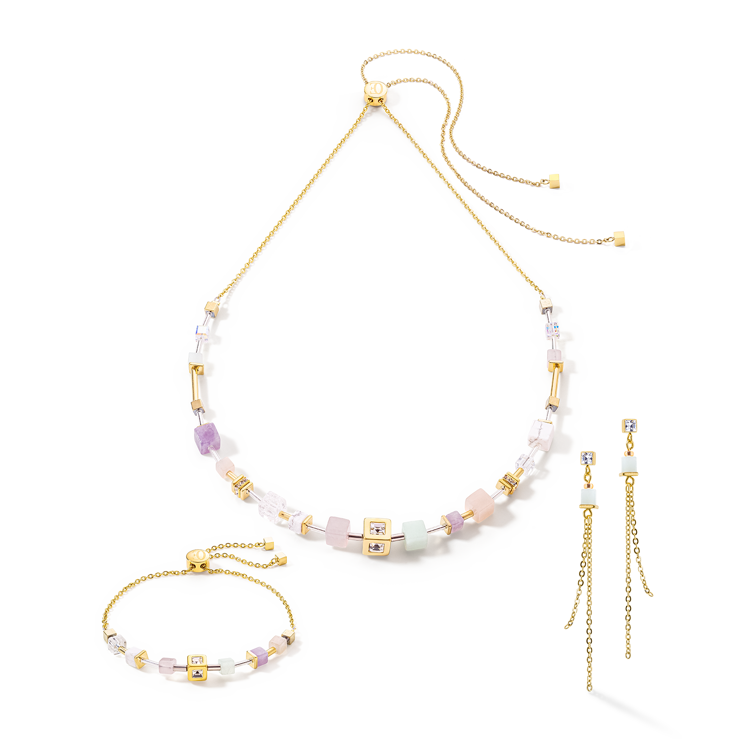 Boucles d'oreille GeoCUBE® Precious & Slider Closure or multicolore pastel