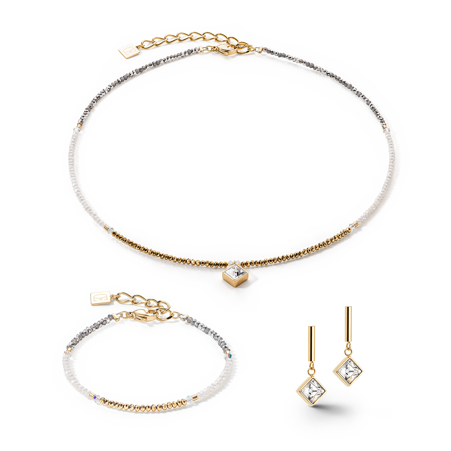 Boucles d'oreille Brilliant Square or-cristal