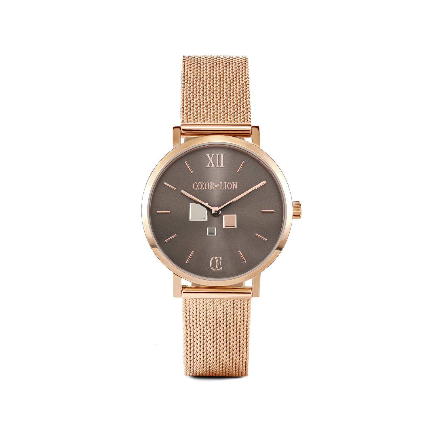 Montre Ronde Mocca Sunray Milanaise Acier Inoxydable Or Rose