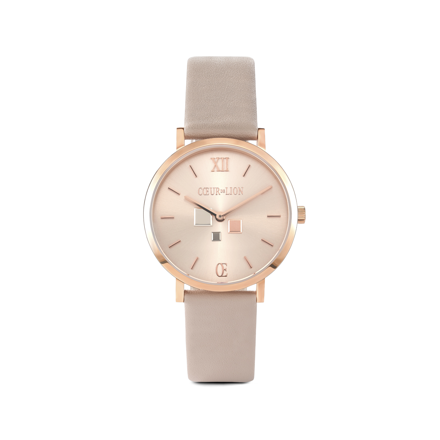 Montre Ronde Champagne Sunray Bracelet Cuir Taupe