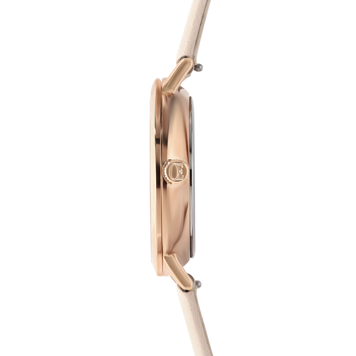 Montre Ronde Champagne Sunray Bracelet Cuir Taupe