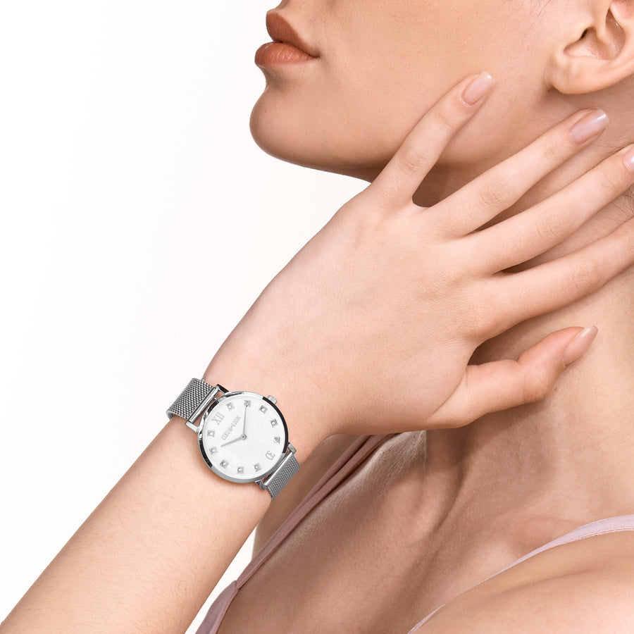 Montre Ronde Nacre Milanaise Acier inoxydable argenté