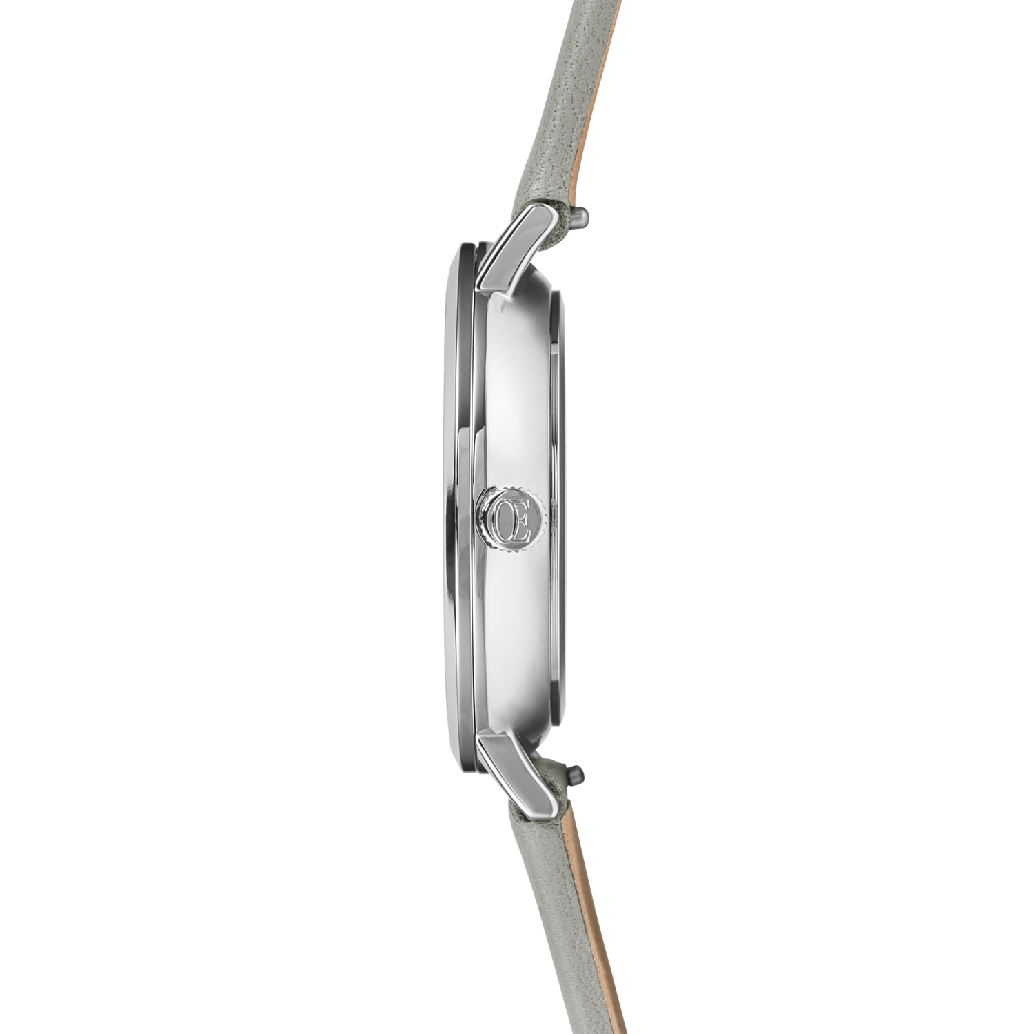 Montre Ronde Brilliant White Bracelet Cuir Gris Clair