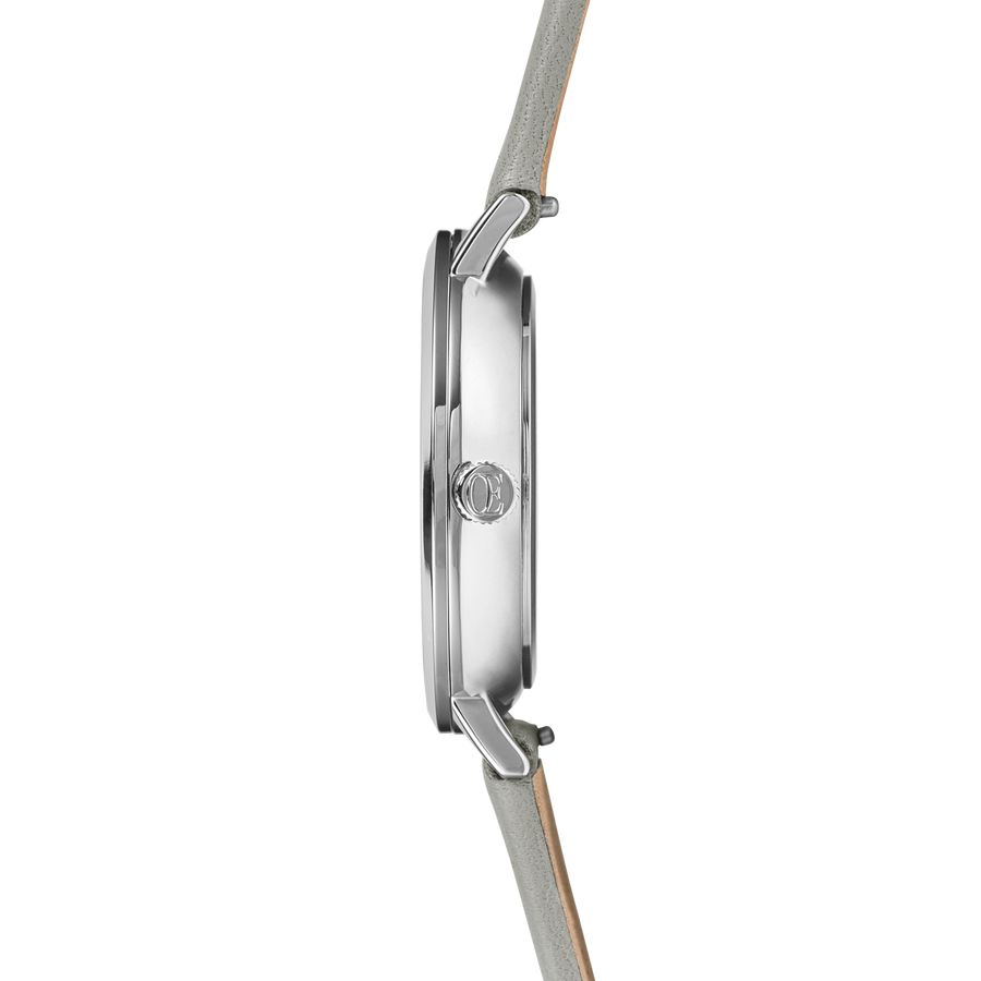 Montre Ronde Brilliant White Bracelet Cuir Gris Clair