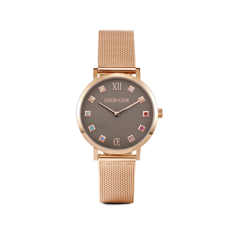 Montre Ronde Mocca Mat Milanaise Acier Inoxydable Or Rose