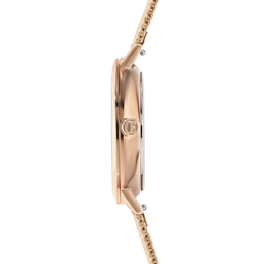 Montre Ronde Mocca Mat Milanaise Acier Inoxydable Or Rose