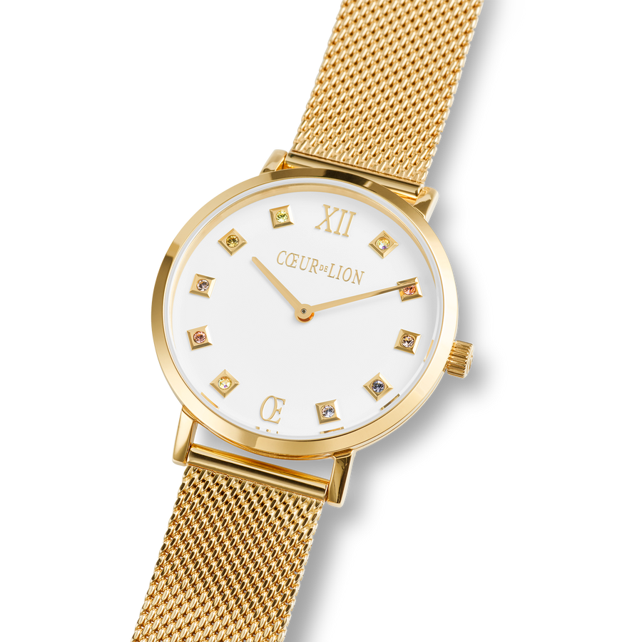 Montre Ronde Brilliant White Milanaise Acier Inoxydable Or