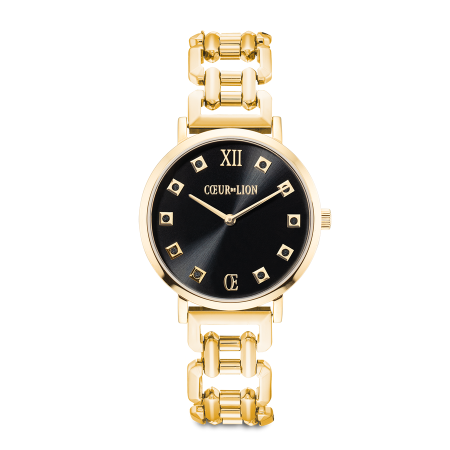 Montre Ronde Brilliant Glamourous Black Statement Gold