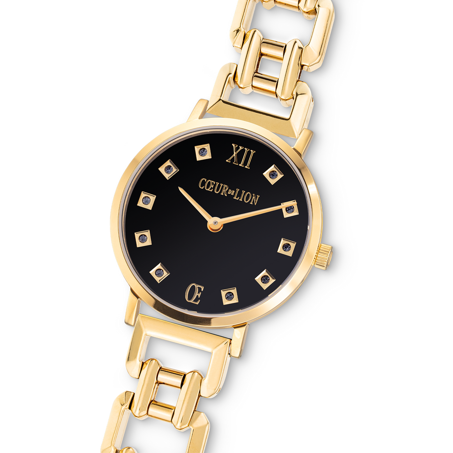 Montre Ronde Brilliant Glamourous Black Statement Gold
