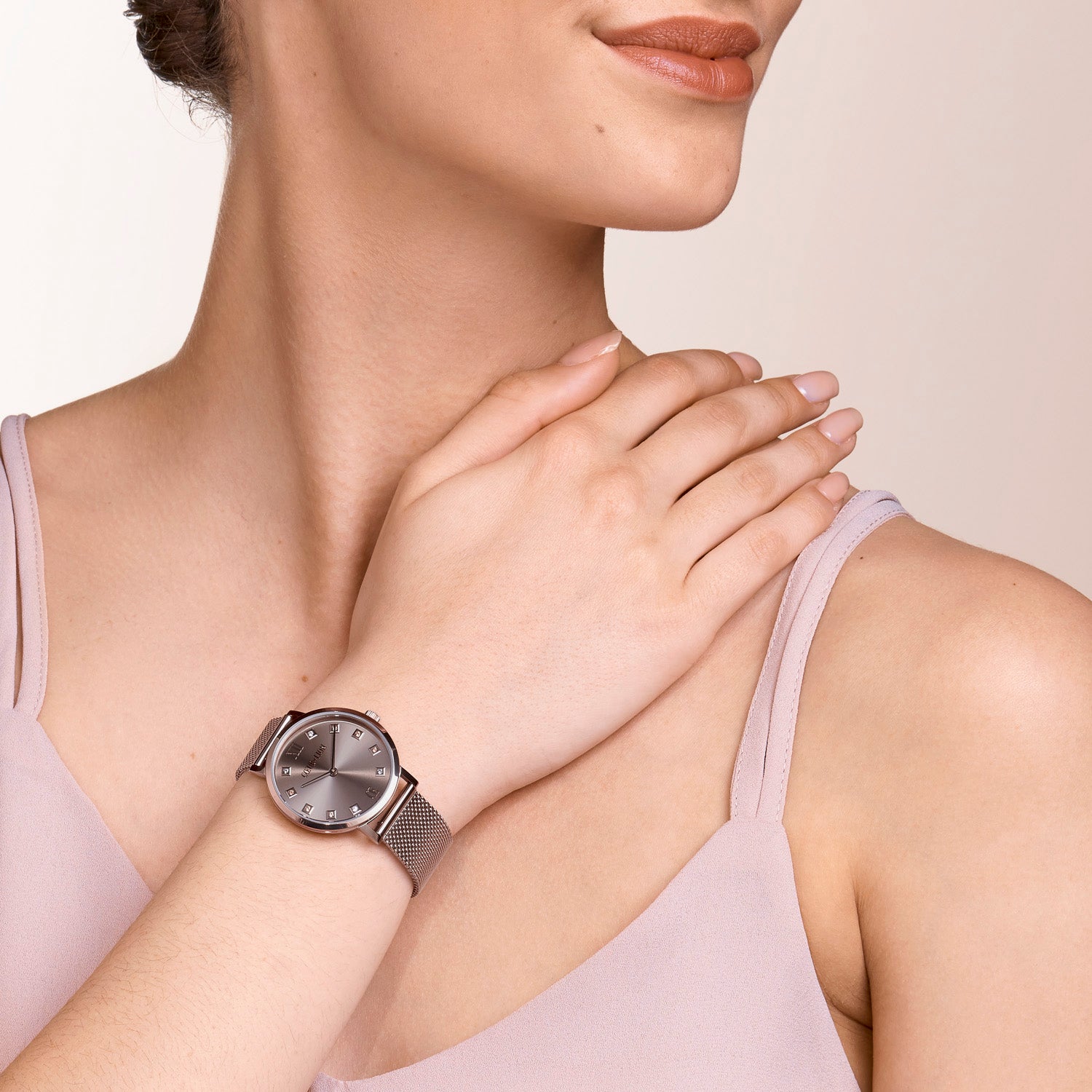 Montre Ronde Champagne Sunray Milanaise Acier Inoxydable Champagne