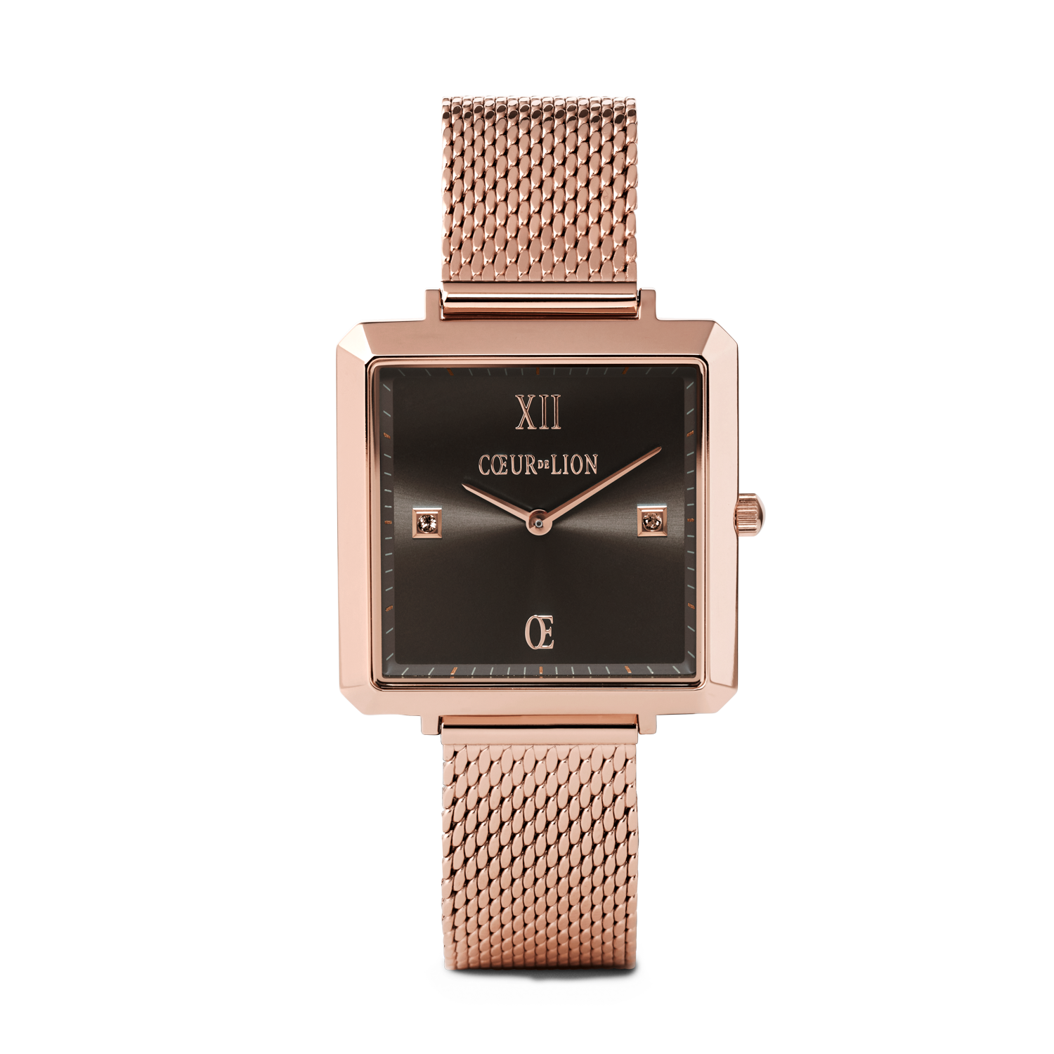 Montre Iconic Square Mocca Sunray Milanaise Acier Inoxydable Or Rose