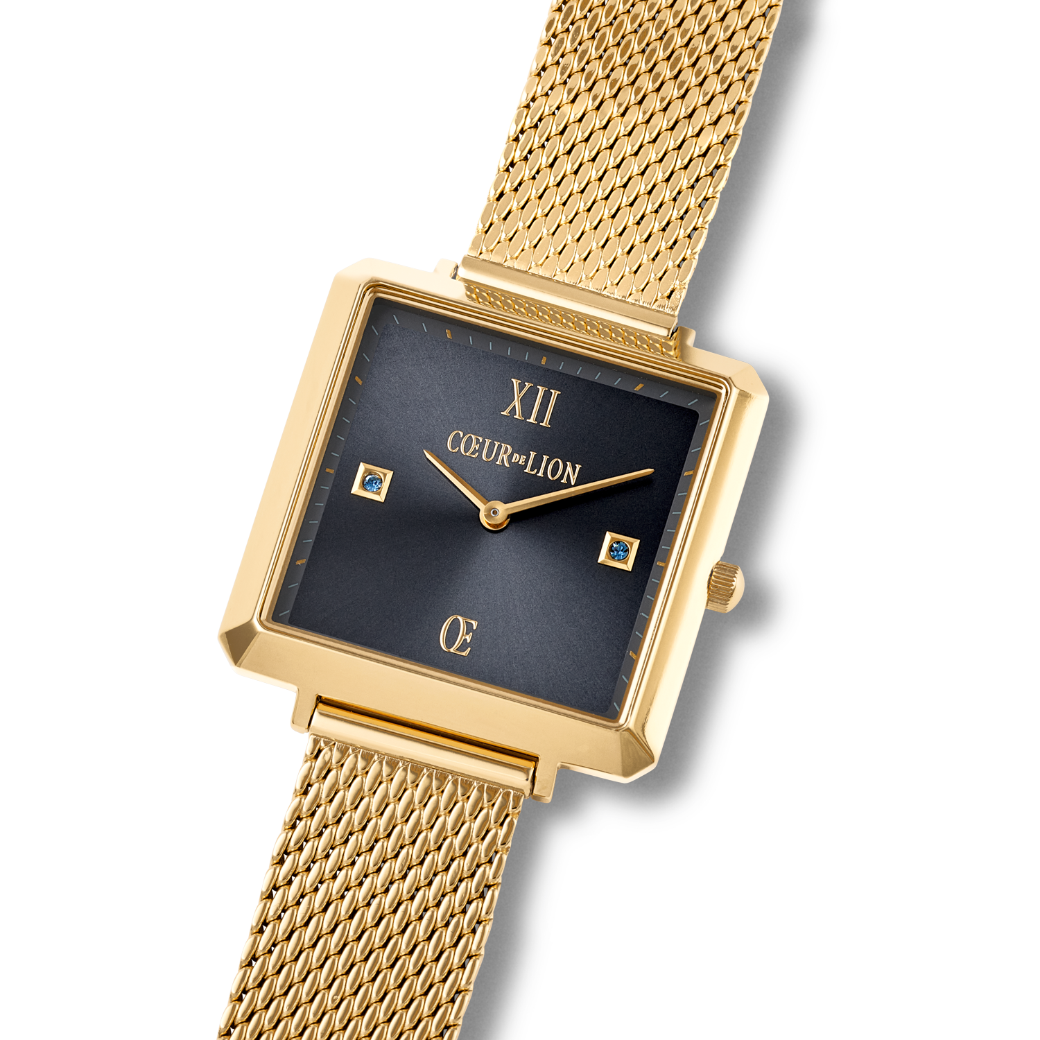 Montre Iconic Square Midnight Blue Sunray Milanaise Acier Inoxydable Or