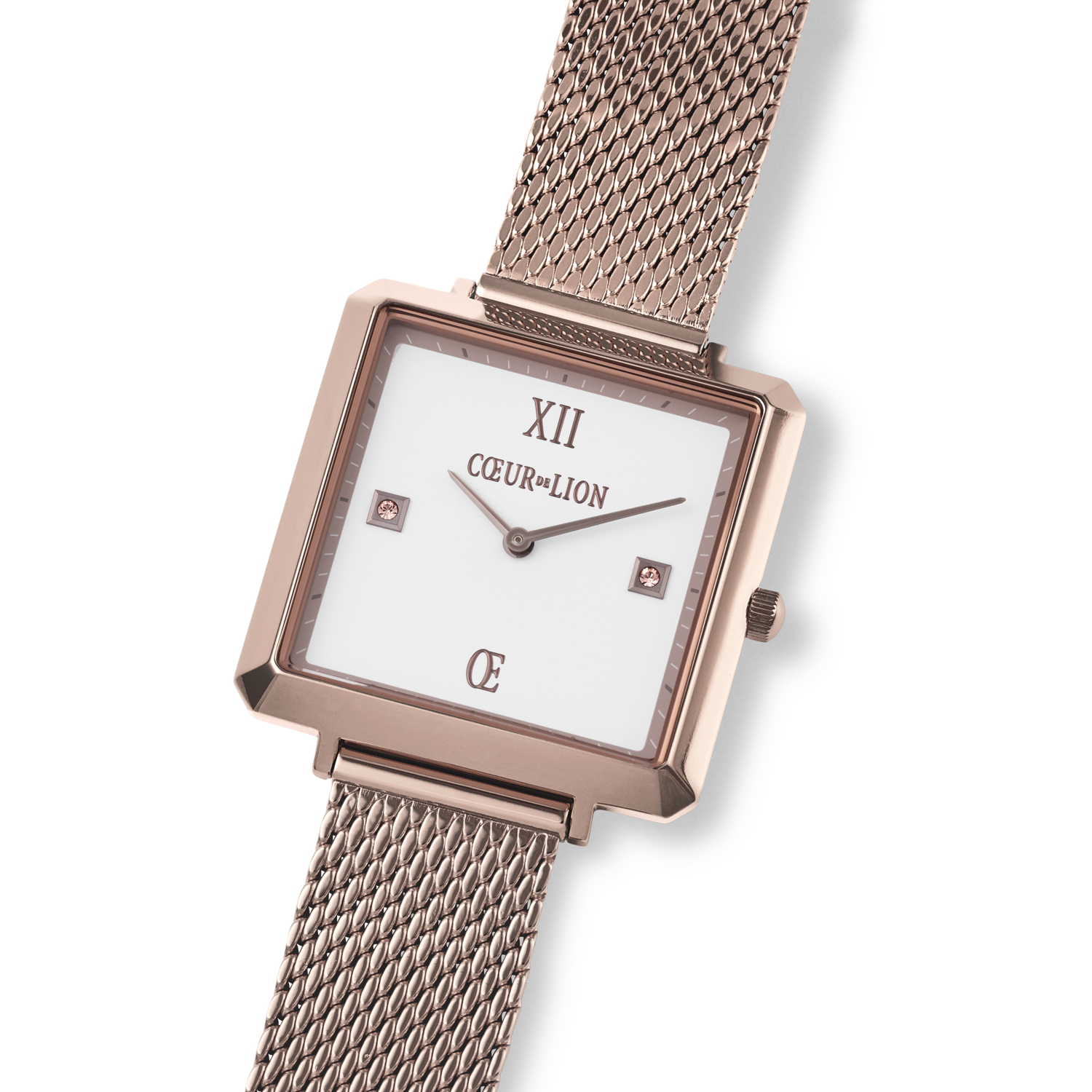 Montre Iconic Square Brilliant White Milanaise Acier Inoxydable Champagne