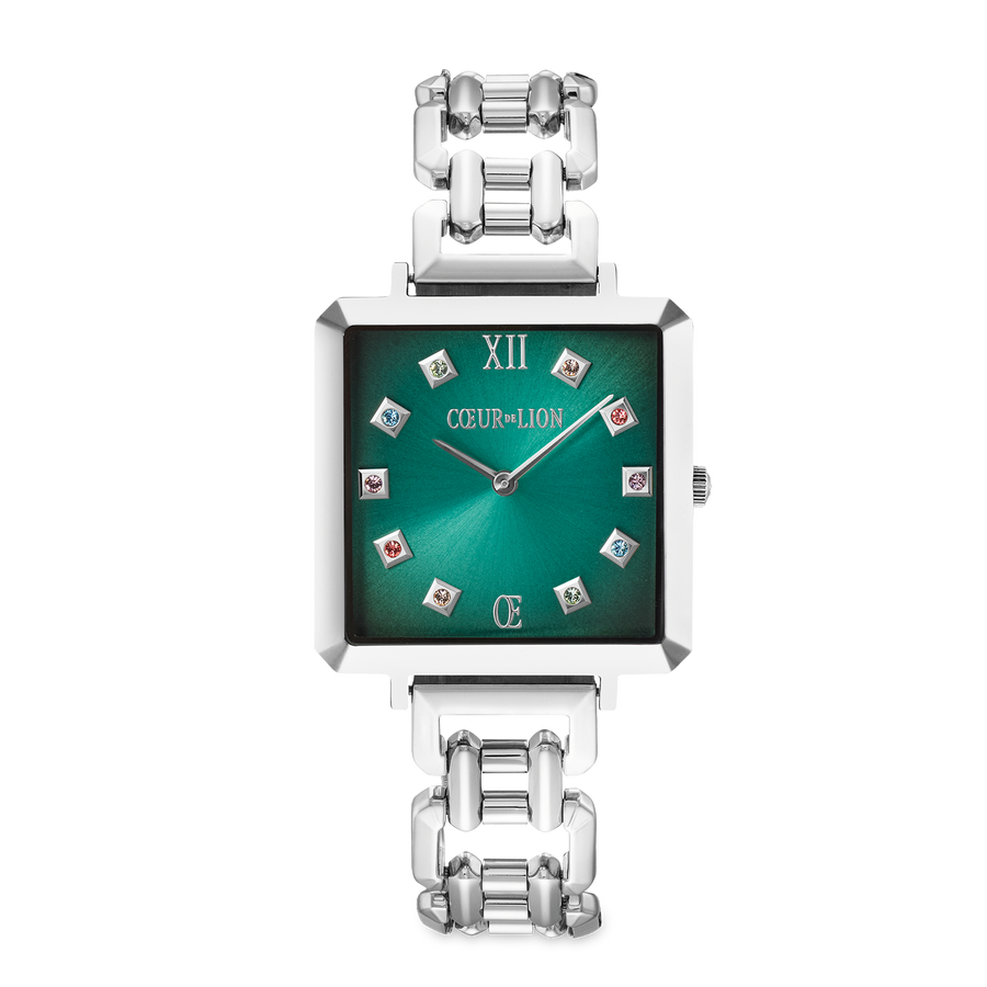 Coffret Cadeau Montre Iconic Cube Turquoise Glaze argent & Bracelet GeoCUBE® Iconic Magic argent