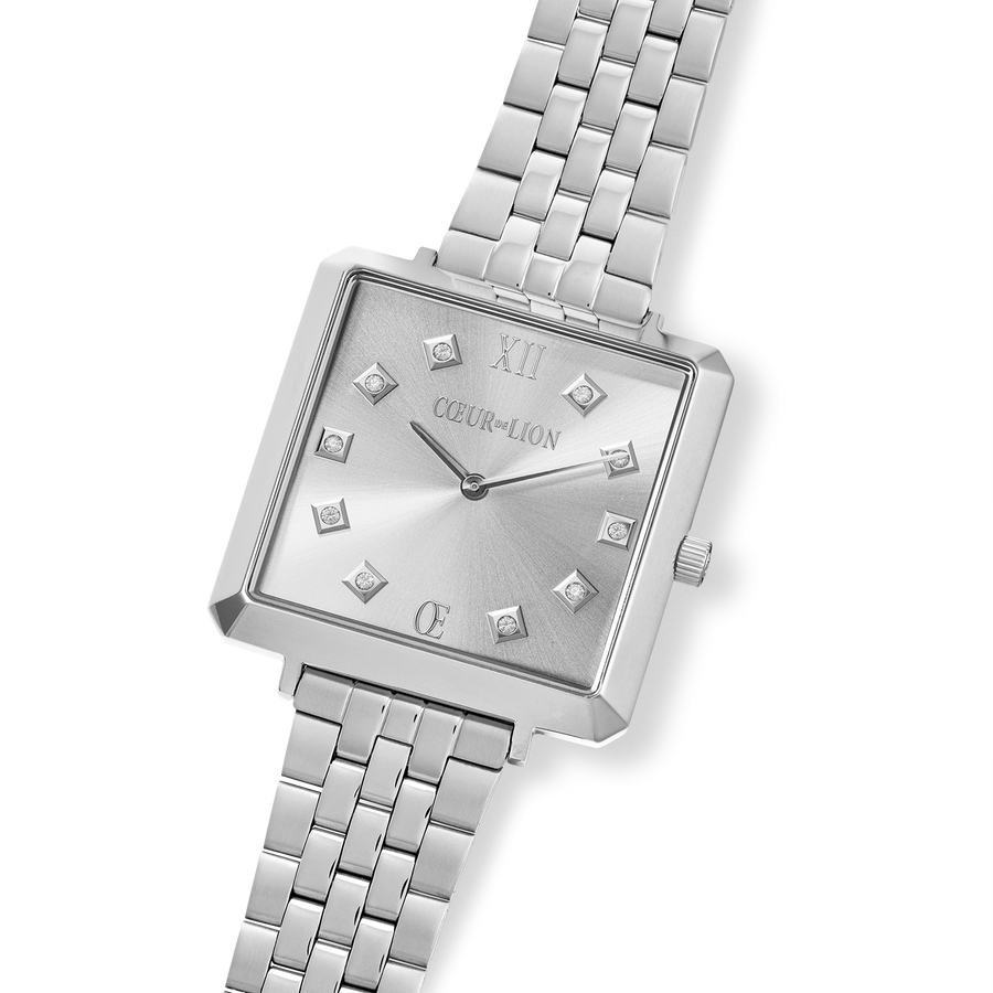 Montre Iconic Square Elegant Monochrome Silver Acier Inoxydable