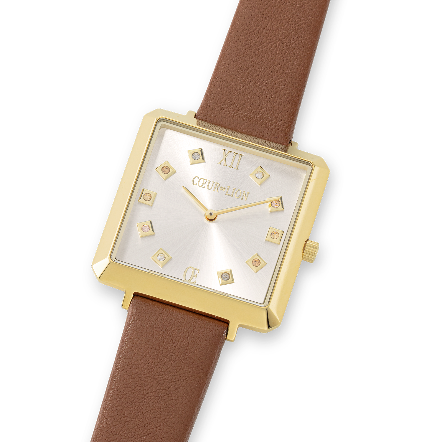 Montre Iconic Square Gold White Sunray Bracelet Cuir Classy Brun