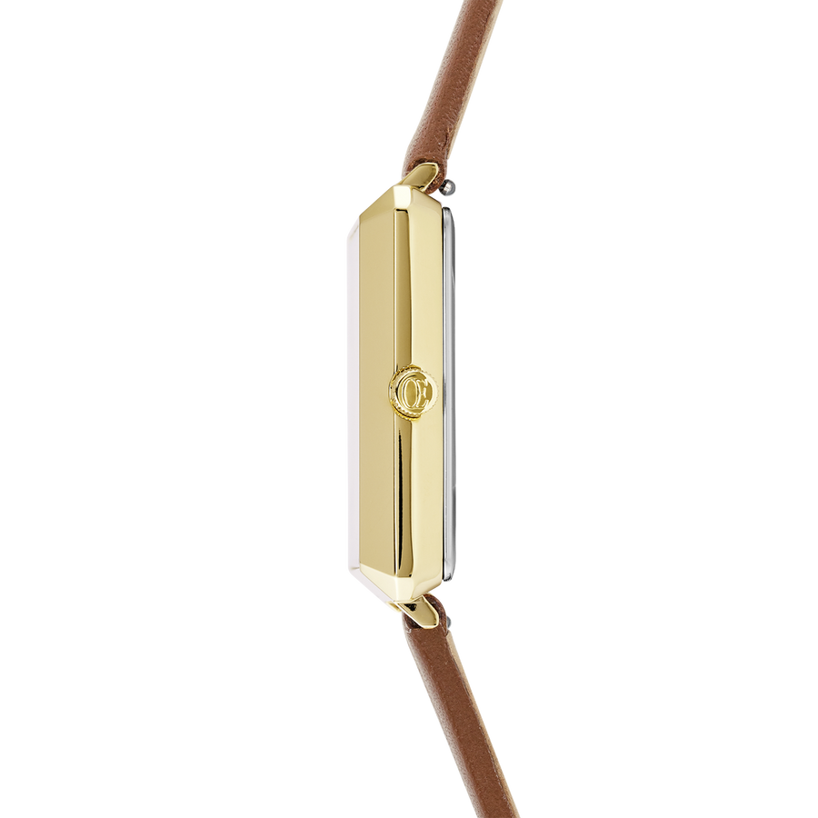 Montre Iconic Square Gold White Sunray Bracelet Cuir Classy Brun
