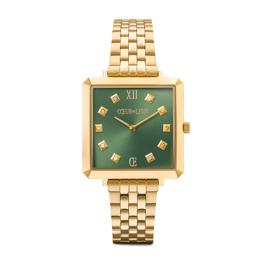 Montre Iconic Square Glamorous Green Acier Inoxydable Or