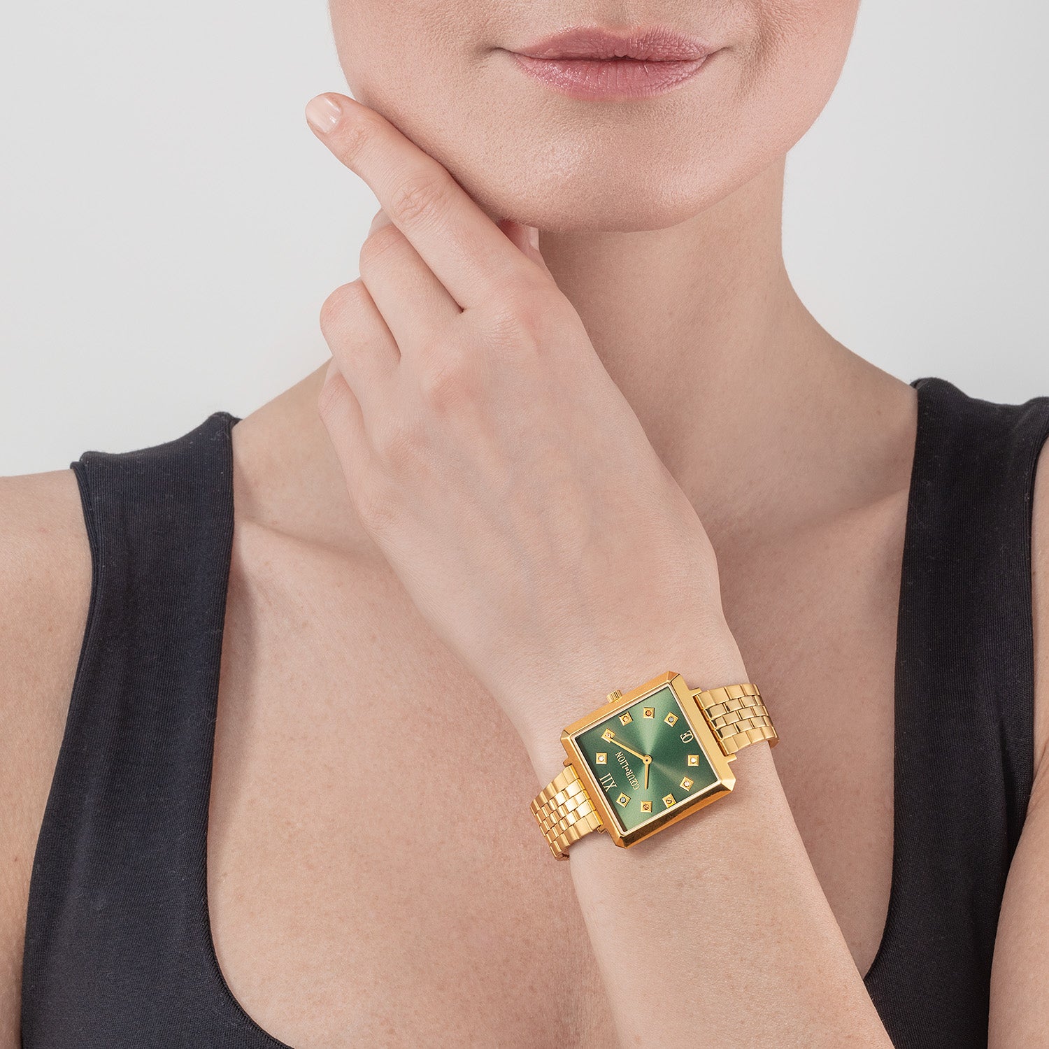 Montre Iconic Square Glamorous Green Acier Inoxydable Or