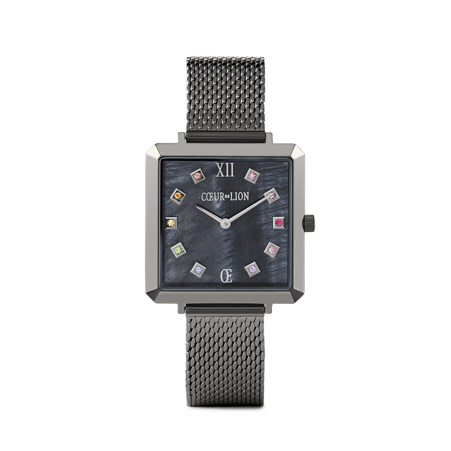 Montre Iconic Square Antracite Nacre Milanaise Acier Inoxydable Anthracite