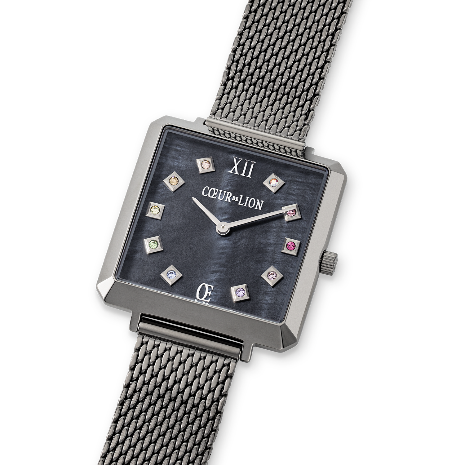 Montre Iconic Square Antracite Nacre Milanaise Acier Inoxydable Anthracite