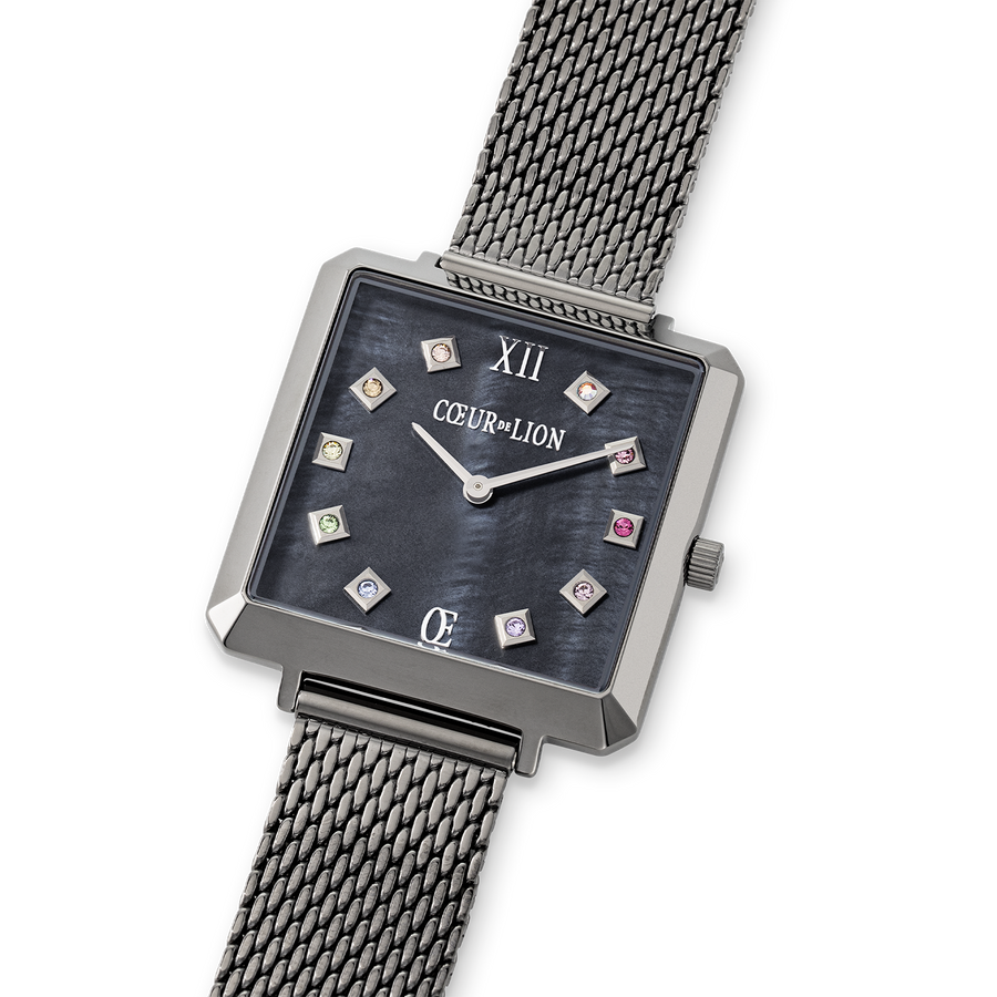 Montre Iconic Square Antracite Nacre Milanaise Acier Inoxydable Anthracite