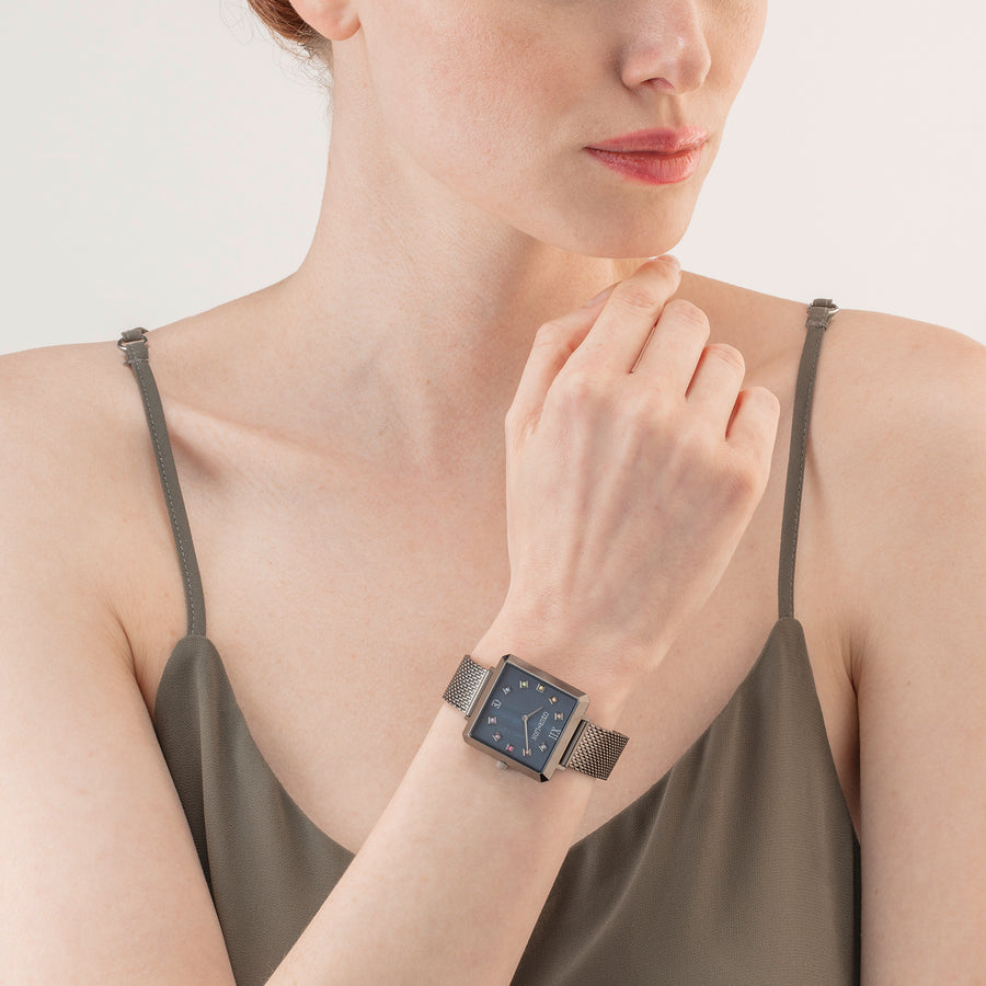 Montre Iconic Square Antracite Nacre Milanaise Acier Inoxydable Anthracite