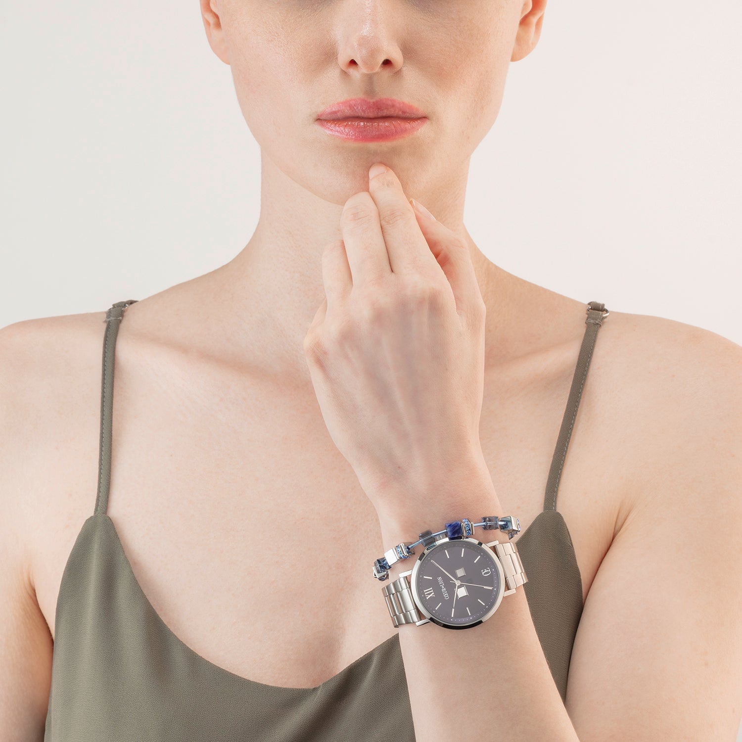 Coffret Cadeau Montre Ronde Statement Unisex Midnight Blue & Bracelet GeoCUBE® Iconic Precious Bleu